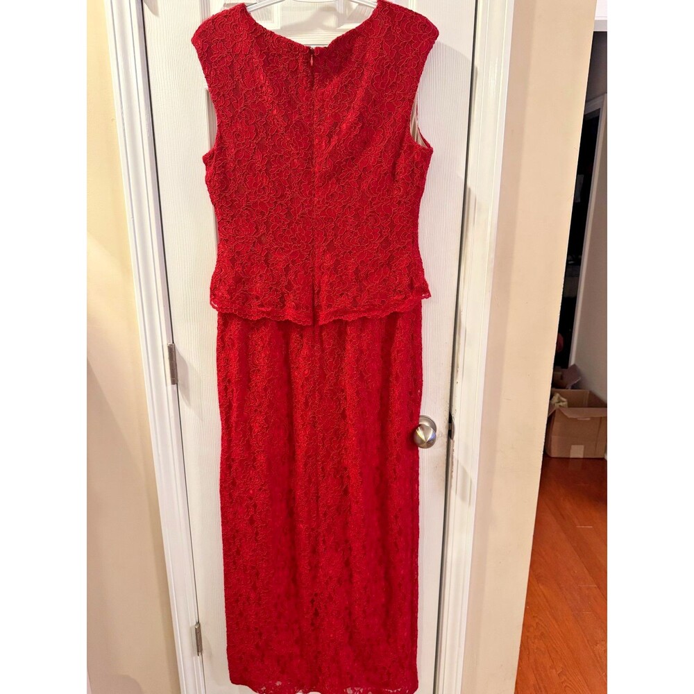 Lauren Ralph Lauren Evening Dress Red Lace Maxi Sz 14 Sleeveless Wedding Guest - Picture 3 of 15
